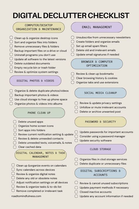 How To Do A Digital Declutter: The Ultimate Digital Decluttering Checklist Computer Declutter Checklist, How To Organize Your Computer, Declutter Your Life Checklist, Ultimate Decluttering Checklist, Decluttering Your Life, Organize Digital Photos, Spring Declutter Checklist, Tasks To Do, Digital Declutter Challenge