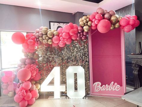 Barbie Women Party, Barbie Birthday Party Woman, Barbie And Ken Themed Birthday Party For Adults, 40th Birthday Barbie Theme, Barbie Core Birthday, Barbie 50th Birthday Party, Barbie Themed 40th Birthday Party, Barbie 40th Birthday, 40th Barbie Party