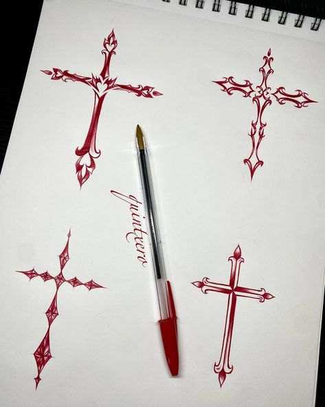 Cross Tattoo Flash ⚜️ tattoo scans available in bio 🖤 #explorepage #explorepage✨ #tattoo #tattoodesign #cross #crosstattoo Left Wrist Tattoo, Cross With Thorn Crown Tattoo, Unique Red Tattoos, Unique Cross Tattoos For Women Design, Spine Tattoos For Women Cross, Crusafix Tattoo, Cross Swords Tattoo Design, Ornamental Cross Tattoo, Chrome Cross Tattoo