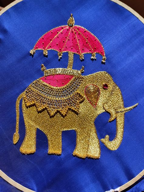 Embroidered Elephant Embroidery Designs, Elephant Aari Design, Nath Aari Work Design, Elephant Aari Work Blouse, Hina Disgin, Agrasen Jayanti, Floral Drawing Design, Mango Pattern, Elephant Embroidery