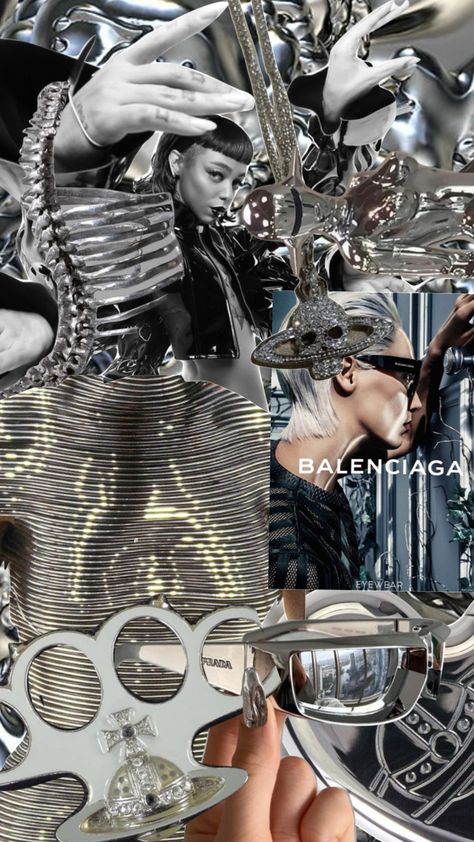 Balenciaga Moodboard, Chrome Hearts Aesthetic, Chrome Aesthetic, Balenciaga Aesthetic, Y2k Chrome, Prada Aesthetic, Shuffles Aesthetic, Balenciaga Blue, Silver Aesthetic