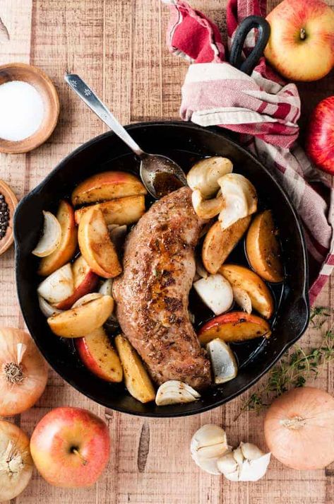 pork tenderloin in pan with apples Apple Onion Pork Tenderloin, Pork Tenderloin Recipes With Apples And Onions, Pork Tenderloin Apples Onions, Apple Pork Tenderloin Recipes, Pork Tenderloin Apple Recipes, Pork Tenderloin And Apples In Oven, Pork Tenderloin With Apples And Onions, Pork Tenderloin Recipes With Apples, Fall Pork Tenderloin Recipes