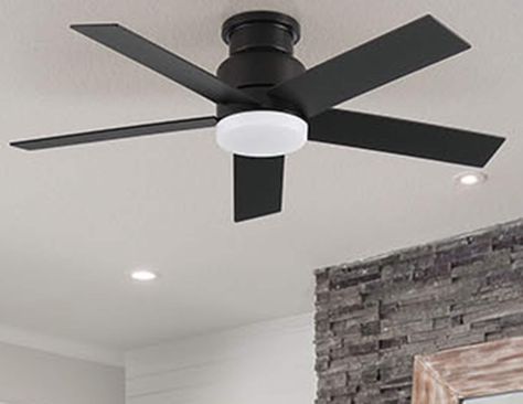 Harbor Breeze Bristle 44-in Matte black LED Indoor Flush Mount Ceiling Fan with Light and Remote (5-Blade) Lowes.com Black Ceiling Fan Kitchen, Flush Ceiling Fan With Light, Black Ceiling Fans With Light, Bedroom Light Fixtures With Fan, Kitchen Ceiling Fans With Light Ideas, Flush Mount Ceiling Fans With Light, Ceiling Fan With Lights For Bedroom, Modern Ceiling Fans Living Room, Ceiling Fan Black