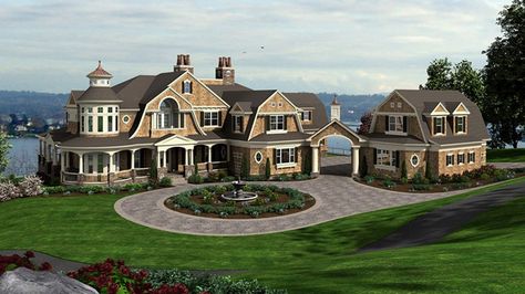 Floor Plan AFLFPW77599 - 3 Story Home Design with 5 BRs and 5 Baths Shingle Style Homes, Fotografi Kota, Lots Of Windows, Casas Coloniales, Craftsman Style House Plans, Hus Inspiration, Craftsman House Plans, House Goals, Big Houses