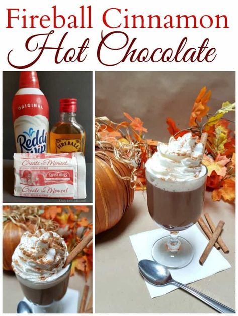 Fireball Cinnamon Hot Chocolate is the perfect warm you up treat for those cool Fall evenings! Rich, creamy hot chocolate, with an extra cinnamon fireball kick is easy to make, delicious, and will satisfy any sweet tooth, grown-up style! #Cocktails #FallCocktails #Fireball #FireballCocktails #SpikedHotChocolate #GrownUpHotChocolate #MixedDrinks Fireball Drinks Easy, Fireball Christmas Drinks, Fireball Recipe, Hot Chocolate Gift Ideas, Fireball Whiskey Recipes, Fireball Cocktails, Fireball Recipes, Fireball Drinks, Cinnamon Hot Chocolate