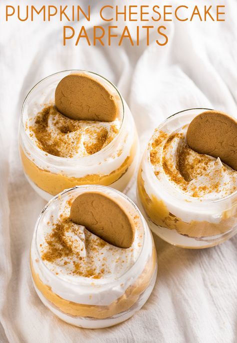 Pumpkin Cheesecake Parfaits Cheesecake Cool Whip, Pumpkin Parfait, Recipe Cheesecake, Gingersnap Cookies, No Bake Pumpkin, Cheesecake Parfaits, No Bake Pumpkin Cheesecake, Pumpkin Pie Cheesecake, Summer Eats