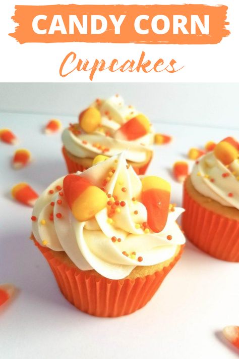 Halloween Candy Corn Cupcakes, Candy Corn Desserts, Candy Corn Recipe, Corn Cupcakes, Halloween Cupcakes Decoration, Candy Corn Cupcakes, Halloween Deserts, Cupcakes Easy, Fall Cupcakes