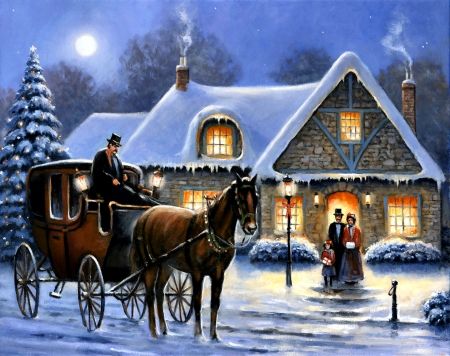 Christmas Eve F - scenery, horse, beautiful, painting, carriage, art, wide screen, December, occasion, snow, artwork, Christmas, equine, illustration, holiday, winter Good Morning Christmas, Old Time Christmas, Horse And Carriage, Horse Wallpaper, Winter Painting, Horse Drawn, Old Fashioned Christmas, Christmas Past, Christmas Scenes