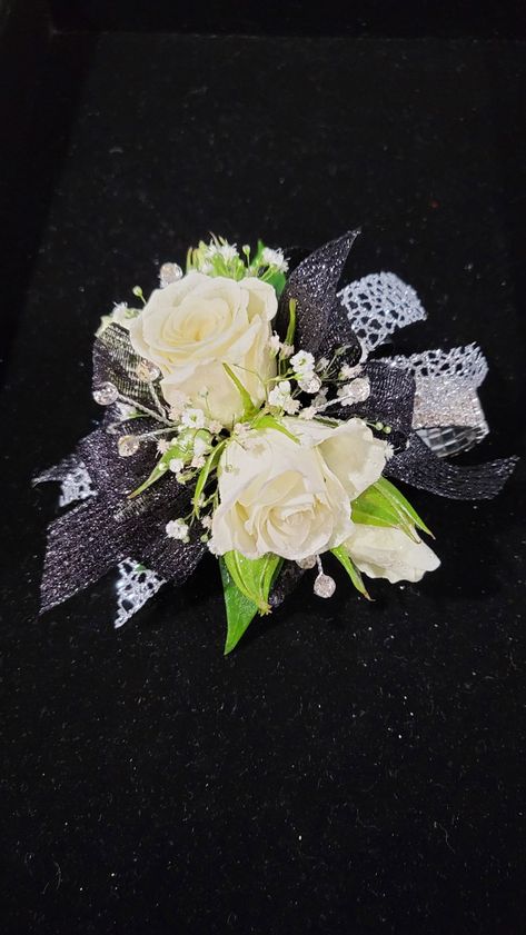 Black And Silver Corsage, Silver Corsage, Succulent Corsage, Black Corsage, Prom Flowers Corsage, White Corsage, Prom Corsages, Black And Silver Dress, Prom 2023