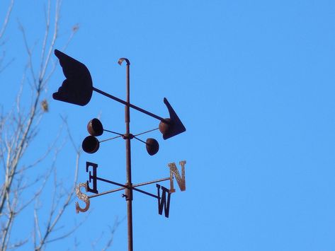 Rooftop wind-direction indicator: wind vane Weather Tracking, Nature Technology, Celestial Pendant, Wind Vane, Farmers Almanac, Weather Instruments, Old Farmers Almanac, Wind Direction, Weather Vanes