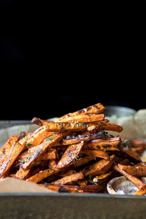 Herb Butter Baked Sweet Potato Fries | halfbakedharvest.com #quick #simple #easy #appetizers #sweetpotatoes #fallrecipes #autumn Oven Baked Sweet Potatoes, Sweet Potatoes Fries, Garlic And Herb Butter, Potatoes Fries, Oven Baked Fries, Baked Sweet Potato Fries, Baked Sweet Potatoes, Sweet Potato Fries Baked, Garlic Herb Butter