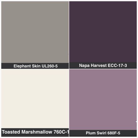 Bathroom (purple or gray or cream cabinets, grey walls with purple accent wall?) Purple Accent Wall, Interior Paint Colors Schemes, Purple Bathrooms, Purple Bedroom, Purple Rooms, Bilik Tidur, Table Sets, Purple Accents, Interior Paint Colors