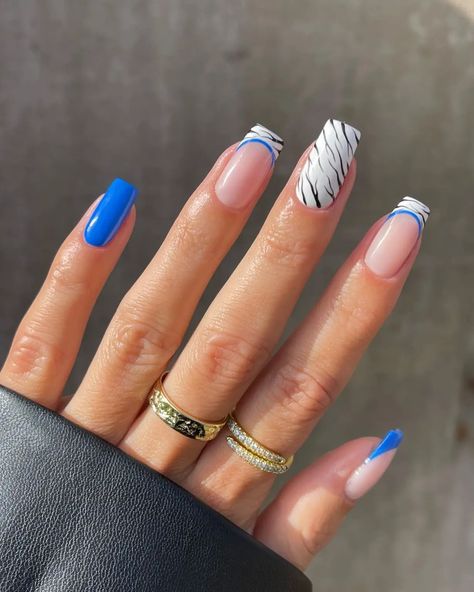 Embracing Serenity and Style: The Guide to Blue Spring Nails - divagaze.com Blue Zebra Print Nails, Blue Zebra Nails, Zebra Nail Designs, Zebra Nail Art, Zebra Print Nails, Blue Gel Nails, Band Nails, Zebra Nails, Fall Nail Art Designs