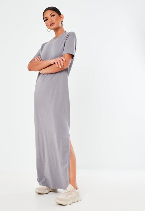 Missguided Basic T-Shirt Maxi Dress Tshirt Maxi Dress, T Shirt Maxi Dress, Maxi Dress Outfit Summer, Lilac Shirt, Basic Maxi Dress, Shirt Maxi Dress, Spring Fashion Dresses, Comfortable Dresses, Cheap Maxi Dresses