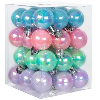 Dimensions: 1.31" x 1.13" Material: Plastic Color: Blue, Pink, Green & Purple Quantity: 36 Set up an adorable miniature Christmas tree to decorate with these Pastel Mini Ball Ornaments. This set features small ball ornaments in a soft pastel color scheme. Each has a shiny, iridescent finish for an eye-catching look. Combine these ornaments with tinsel and tiny Christmas lights to match! Iridescent Christmas Decor, Floating Christmas Ornaments, Unicorn Christmas Tree, Pastel Christmas Tree, Taylor Christmas, Nutcracker Party, Pastel Christmas Decor, Candy Decorations Diy, Pastel Mini