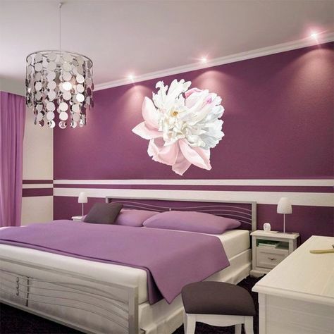 Purple Bedroom Walls, Purple Bedroom, Bedroom Wall Designs, Purple Rooms, Bedroom Wall Paint, Bedroom Wall Colors, Color Wall, Wall Vinyl Decor, Bedroom Paint