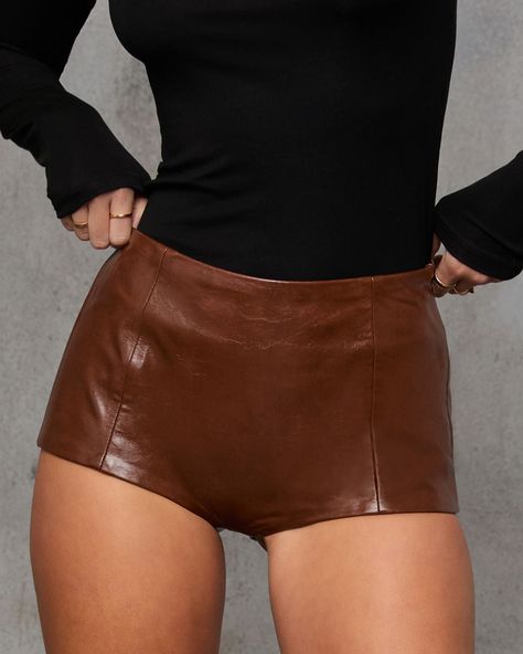 Meet the She’s It Micro Mini Leather Shorts—your new obsession for those effortlessly cool days. Made from smooth faux leather fabric, these shorts bring major attitude with their sleek design. The hidden side zipper keeps things streamlined and chic, while the micro mini length adds just the right amount of daring all Mini Shorts Outfit, New Obsession, Swimwear Bottoms, Faux Leather Fabric, Micro Mini, Dresses By Length, Leather Shorts, Leather Fabric, Sweater Shop