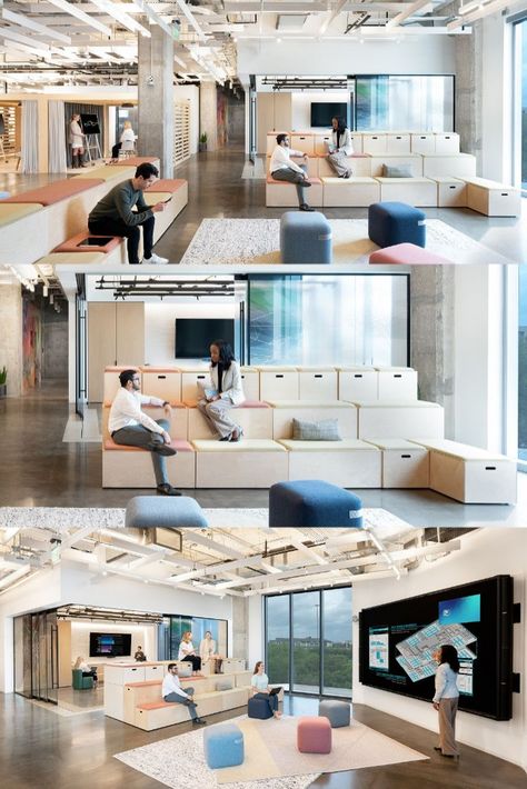 Multifunctional Space Design, Office Multifunctional Space, Innovation Space Design, Technology Theme Decoration, Multifunctional Office Space, Creative Coworking Space Design, Third Place Design Spaces, Office Social Space, Innovative Office Design Workspaces