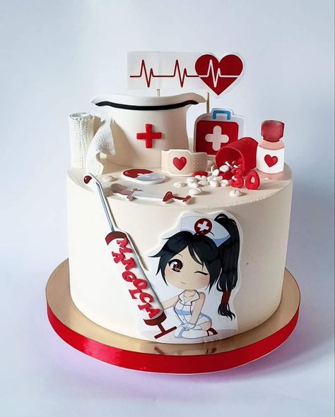 Birthday Cake For Nurse, Nursing Graduation Cakes, Cakes Without Fondant, Graduation Cake Designs, Nurse Cake, Doctor Cake, Nursing Cake, Birthday Cake With Flowers, 3d Cakes