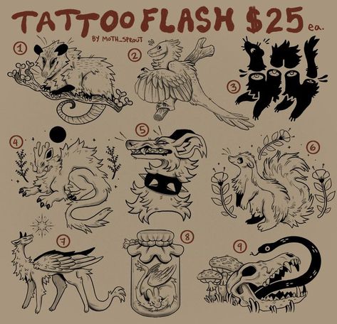 Opossum Tattoo, Funky Tattoos, Character Face, Flash Sheet, Flash Tattoo Designs, Doodle Tattoo, Cute Little Tattoos, Tattoo Portfolio, Creature Drawings