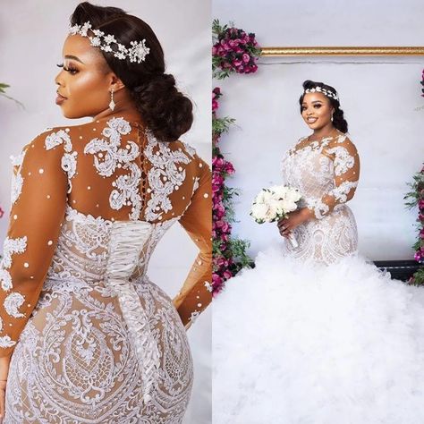 254.32US $ 12% OFF|Plus Size Illusion Long Sleeve Wedding Dresses Sexy African Nigerian Jewel Neck Lace up Back Mermaid Applique Bride Gowns| | - AliExpress Mermaid Applique, Long Sleeve Wedding Dresses, Sleeve Wedding Dresses, Bride Gowns, Long Sleeve Wedding, Jewel Neck, Wedding Dress Long Sleeve, Neck Lace, Mermaid