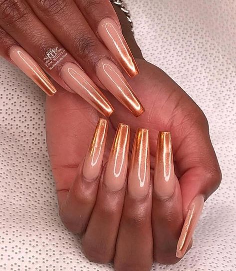 Gold Chrome Ombre Nails, Chrome Ombre Nails, Gold Ombre Nails, Ombre Chrome Nails, Gold Chrome Nails, Rose Gold Chrome, Gold Ombre, Nails Ombre, Acrylic Nails Coffin Short