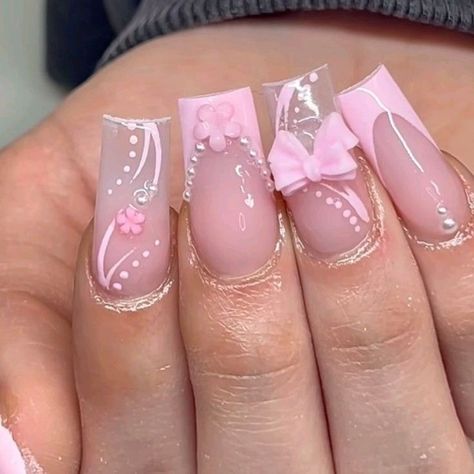 Pink nails are too cutee 💞💞 • - 𝓕𝐨𝐥𝐥𝐨𝐰 @glowxelle 𝐅𝐎𝐑 𝐌𝐎𝐑𝐄‼️ - • #acrylicnails #longnails #shortnails #vbeautypure #pinknails #acrylic #coquettenails #nailinspo #glamnails #nailtech #explore #trending #viral #gain #postpage Pastel Goth Nails, Pink Acrylic Nail Designs, Light Pink Nail Designs, Bow Nails, Natural Nail Designs, Light Pink Nails, Diy Acrylic Nails, Pretty Gel Nails, Really Cute Nails