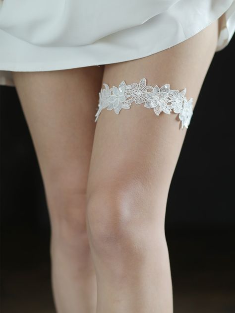 White  Collar  Polyester   Embellished   Wedding & Event Leg Ring, Legs Ring, White Garters, Lace Garter, Bridal Garter, Wedding Garter, Lace Flower, Lace Flowers, Wedding Event