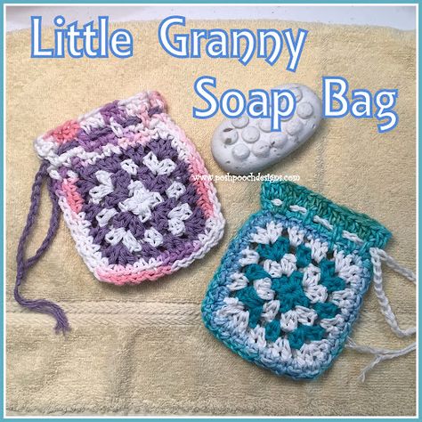 Posh Pooch Designs : FRIDAY FUNDAY! Little Granny Soap Bag Crochet Pattern By Sara Sach Granny Square Soap Saver, Crochet Soap Pouch, Crochet Soap Bag Free Pattern, Crochet Soap Saver Pattern Free, Crochet Soap Bag, Diy Soap Pouches, Friday Fun Day, Crochet Queen, Puff Stitch Crochet