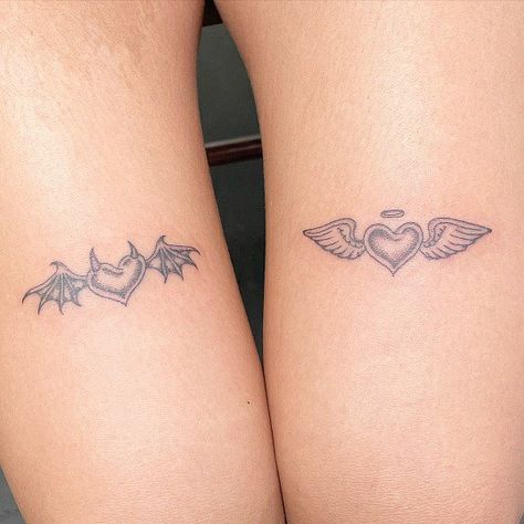 Women’s Matching Tattoos, Zwilling Tattoo, Maching Tattoos, Cute Matching Tattoos, Matching Friend Tattoos, Small Matching Tattoos, Devil Tattoo, Bff Tattoos, Inspiration Tattoos