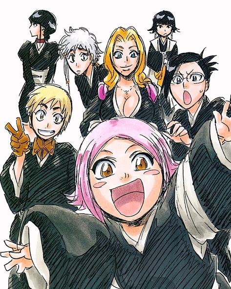 Yachiru Kusajishi, Iconic Female Characters, Nemu Kurotsuchi, Bleach Official Art, Bleach Pfps, Tite Kubo Art, Kubo Art, Action Poses Drawing, Bleach Funny