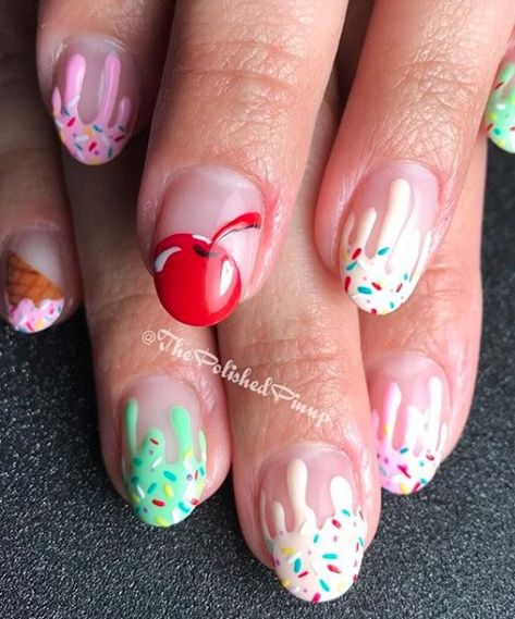 Easter Nail Designs Simple, Sprinkle Nails, Cream Nail Art, Ice Cream Nails, Cream Nail, Food Nails, Nail Makeup, Makeup Nails Designs, Cream Nails