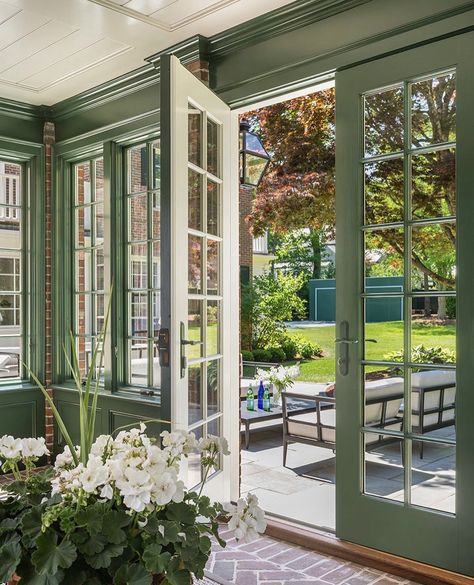 Green Sunroom, Millwork Ideas, Sunroom Greenhouse, Modern Homemaker, Patrick Ahearn Architect, Patrick Ahearn, Small Sunroom, Sunroom Designs, White Wings