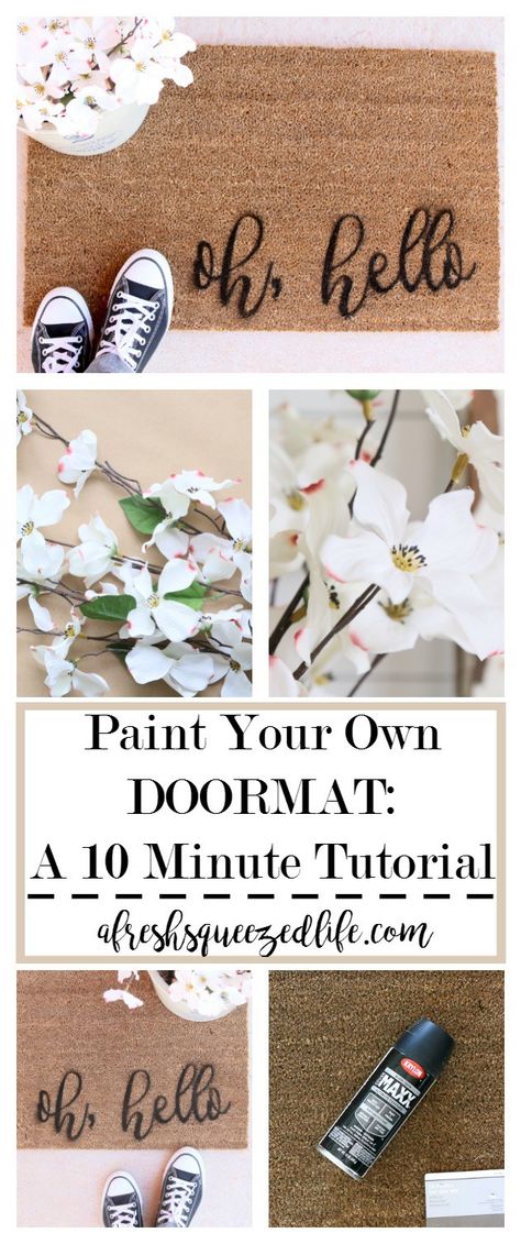 Are you looking for a quick and fun tutorial? Let me show you how to paint your own doormat in about 10 minutes. It's a fun pick-me-up for your front door! PAINT YOUR OWN DOORMAT IN 10 MINUTES Apartment Decorating For Couples, Door Mat Diy, Couples Diy, Front Door Mat, Diy Apartment Decor, Front Door Mats, Diy Door, Painted Doors, Diy Home Decor Projects