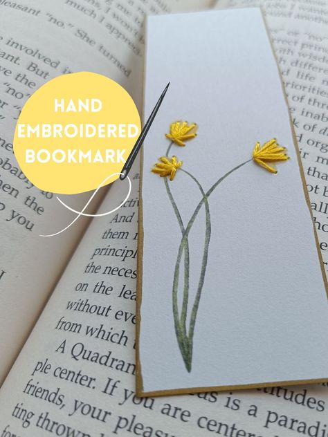 Bookmarks with flowers and minimal hand embroidery. These Botanical bookmarks are hand embroidered with Love.(Gift for bookworms) Bookmarks With Flowers, Embroidered Bookmarks, Minimal Embroidery, Paper Bookmarks, Gifts For Bookworms, Flower Embroidery Designs, Flower Embroidery, Flora And Fauna, Book Accessories