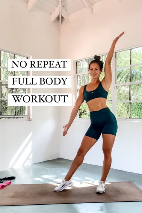 a woman wearing a sports bra and biking shorts standing on her yoga mat in a room with palm trees visible through the windows behind her. text on screen says "no repeat full body workout" Beverley Cheng, Fitness Coach, Body Workout, Full Body Workout, You Really, Full Body, Muscles