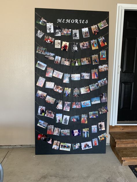 #picturedisplay #memoryboard #partyideas #graduationparty #graduationdecorations Retirement Picture Board, Senior Decorations Ideas School, Grad Party Poster Board Ideas, Graduation Memory Board, Farewell Party Ideas, Graduation Picture Boards, Farewell Decorations, Graduation Display, Grad Party Theme