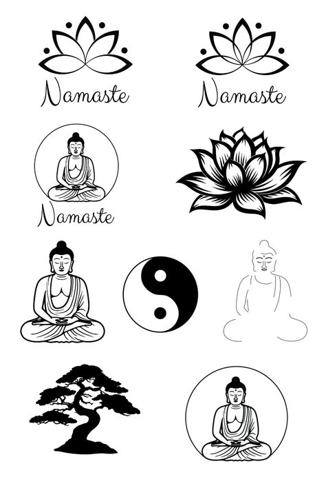 Buddha Outline, Magic Doodles, Namaste Tattoo, Zen Tattoo, Floral Illustration Vintage, Meditation Symbols, Flower Of Life Tattoo, Outline Pictures, Crystal Healing Chart