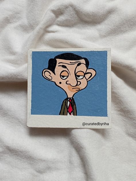 Aesthetic cartoon polaroid Mr Bean Drawing Cartoon, Mr Bean Painting, Cartoon Polaroid, Bean Painting, Bean Cartoon, Mr Bean Cartoon, Art Projector, Painting Room, Small Canvas Paintings