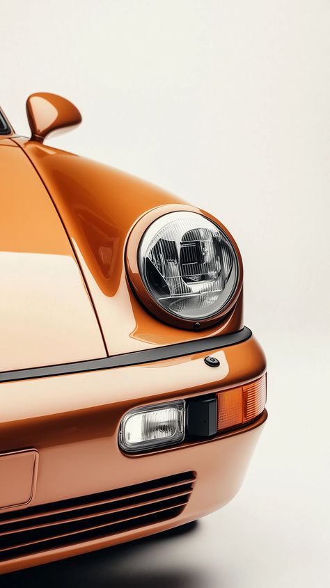 Porsche 964 Headlight Closeup - Vave BG Car Light Photography, Car Headlights Wallpaper, Porsche Headlight Wallpaper, Orange Porsche, Vintage Porsche Photography, Porsche 964, Car Photography, Light Brown, Soft Lighting