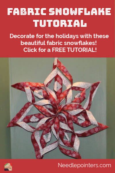 Free Fabric Snowflake Tutorial - Make a no-sew Fabric Snowflake. Decorate for the holidays with these beautiful fabric snowflakes! Fabric Snowflake, Christmas Fabric Crafts, How To Make Snowflakes, 3d Snowflakes, Fabric Crafts Diy, Paper Snowflake, Quilted Christmas Ornaments, Fabric Stars, Snowflake Decorations