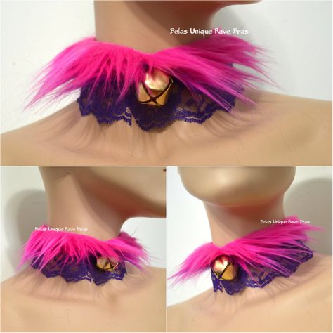 Cheshire Cat Fur Bell Choker Alice In Wonderland Bra Costume Cosplay Dance Costume Rave Bra Rave Wear Halloween *This Is A Made To Order Item, Materials May Vary* If You Want Specific Lace The Processing Time Will Be Longer Than Usual* Festival