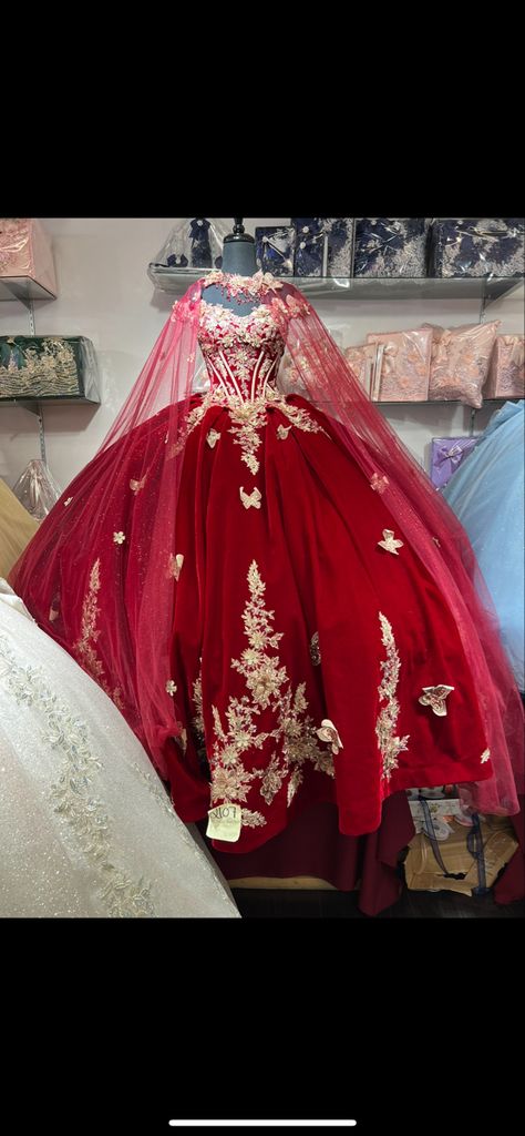 Red Velvet Quince Dress, Crimson Quinceanera Dresses, Quince Dresses Red And Gold Mexican, Wine Red And Gold Quinceanera Dresses, Quinceanera Red And Gold Dresses, Dark Red And Gold Quinceanera Dresses, Red And Gold Dress Quinceanera, Red And Gold Heels Quince, Red And Gold Quince Theme