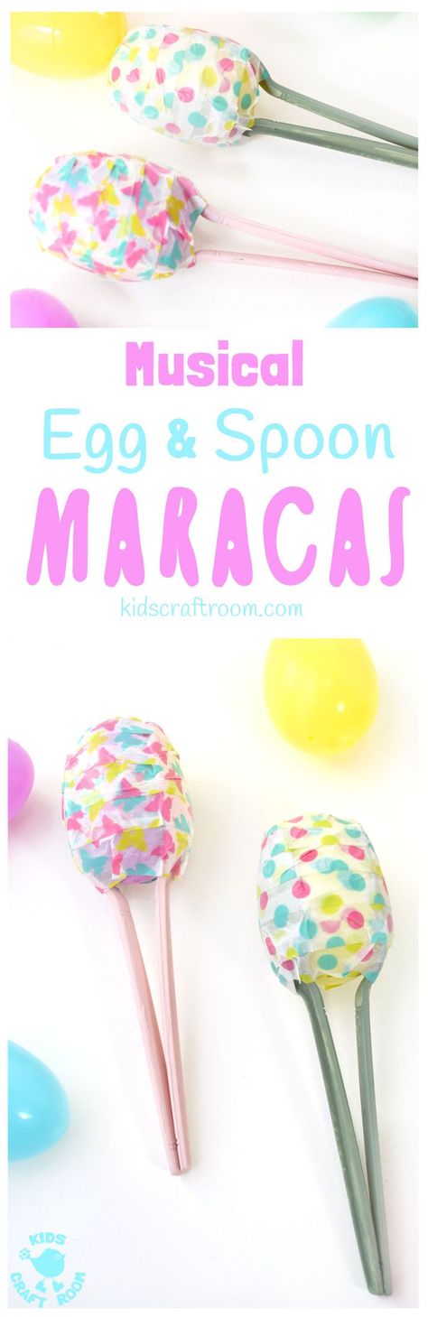 EASY AND FUN EASTER EGG MARACAS - Kids will love learning how to make egg shakers and making their own music! It's a simple Spring craft for all ages and a great way to encourage listening skills, music and movement! Egg Maracas, Craft For All Ages, Thumbprint Art, Egg Shakers, Easy Toddler Crafts, Kids Craft Room, Spring Craft, Love Learning, Spring Crafts For Kids