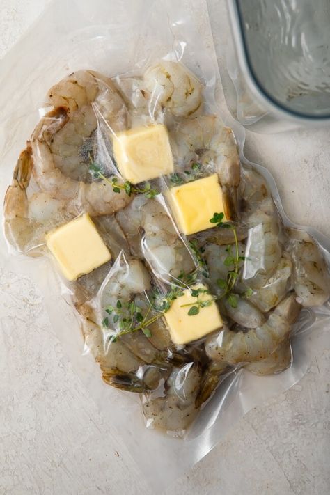 Sous Vide Shrimp - 40 Aprons Shrimp Sous Vide, Sous Vide Scallops Recipe, Sous Vide Breakfast Recipes, Suvee Cooking, Anova Sous Vide Recipes, Sous Vide Shrimp Recipe, Sous Vide Fish, Sous Vide Shrimp, Anova Recipes