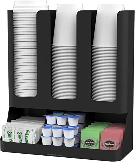 Mind Reader 6 Compartment Upright Breakroom Coffee Condiment and Cup Storage Organizer, Black, 13.5 x 4.30 x 12 Black Kitchen Accessories, Coffee Organization, Kitchen Countertop Organization, Community Coffee, Kitchen Accessories Storage, Tea Bag Organizer, Cup Storage, Coffee Stands, Countertop Organizer