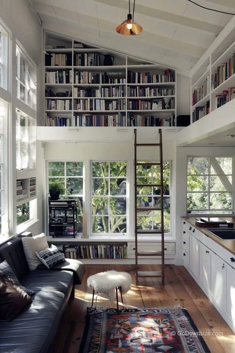 Rooms With Slanted Ceilings, Dream Home Library, Country Cottage Interiors, Home Library Rooms, Slanted Ceiling, Home Library Design, Cottage Interiors, New Living Room, Home Library