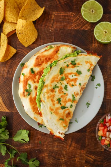 Guacamole Quesadillas Creamy Guacamole, Vegetarian Quesadilla, Summer Sandwiches, Melty Cheese, 15 Minute Meals, Salad Side Dishes, Food Pantry, Quesadillas, Breakfast Dessert