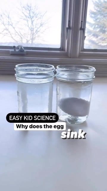 Allison | Science Experiments for Kids on Instagram: "SAVE this easy #kidscience activity to try with your little one. WHAT’S GOING ON: The density of the water in the two jars is different. In one jar, salt was added to the water, which caused the density of the water to increase. THE SCIENCE: The egg sinks in freshwater, because the egg is MORE dense than the water. The egg floats in saltwater, because the egg is LESS dense than the water. THE HOW TO: - Have your child pour water into a gla Experiments For Kids Easy, Sink Or Float, Science Experiments For Kids, Experiments For Kids, Easy Toddler, Steam Activities, Preschool Science, Preschool At Home, Homeschool Science