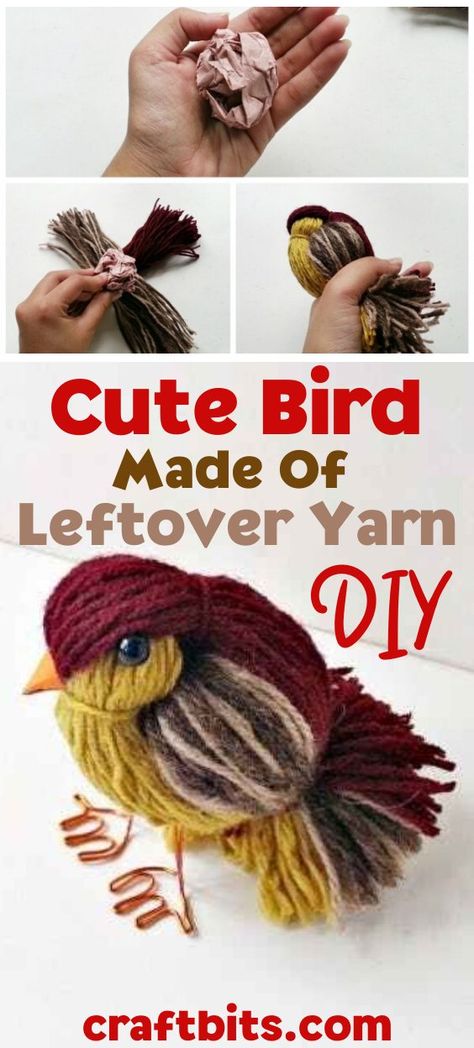 Yarn Crafts For Kids, Easy Yarn Crafts, Leftover Yarn, Yarn Craft, Diy Yarn Crafts, Bird Crafts, Cute Bird, Yarn Diy, Adult Crafts